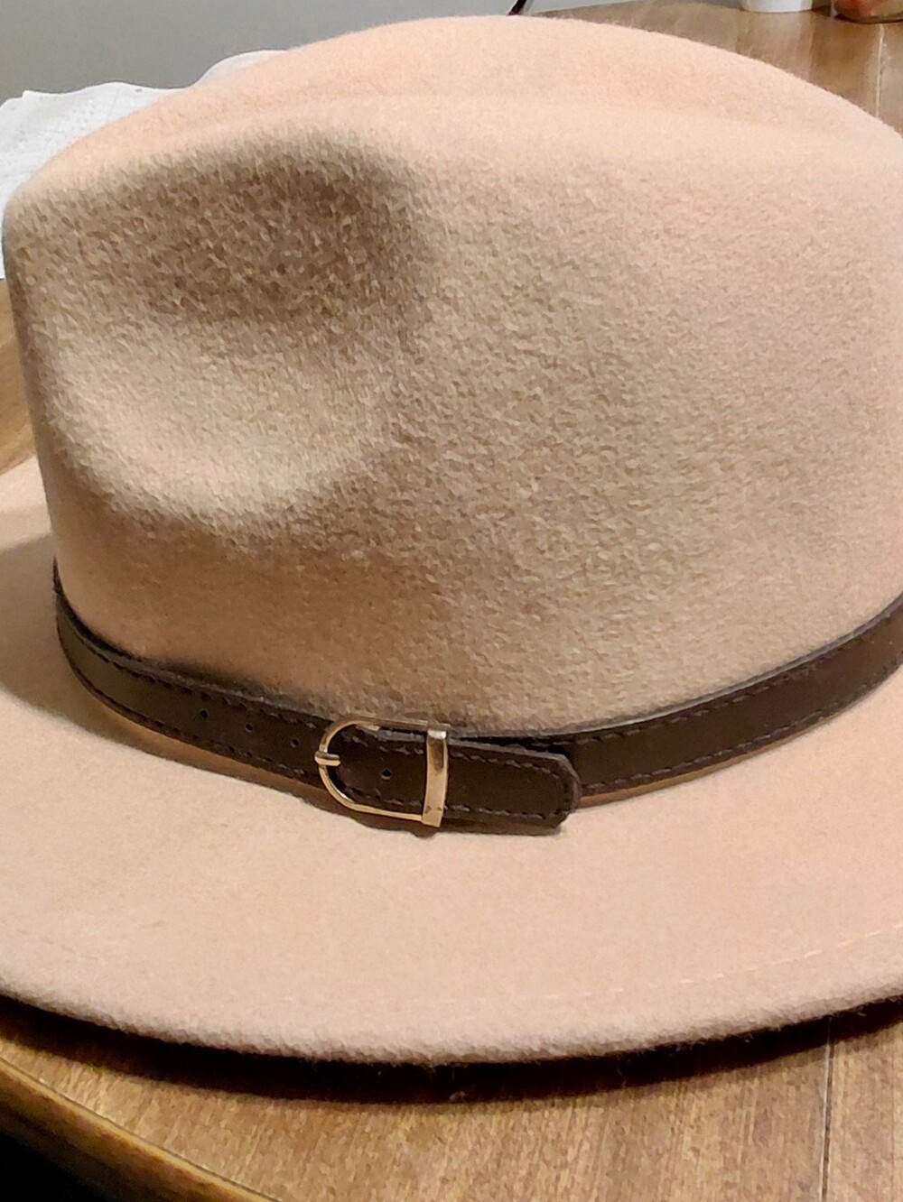 Classic Wide-Brim Fedora Hat -  Beige With  Brown Band